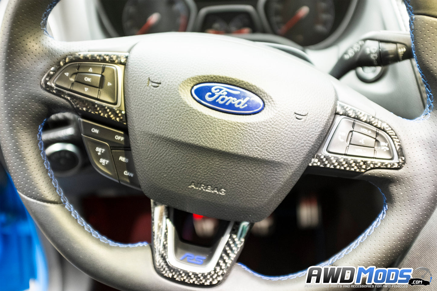 Tufskinz Peel & Stick Carbon Fiber Steering Wheel Trim for the Ford Focus RS / ST (Set of 3)