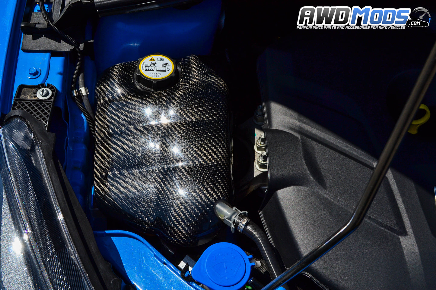 Cal Pony Cars Carbon Fiber Coolant Tank Cover for the Ford Focus RS / ST